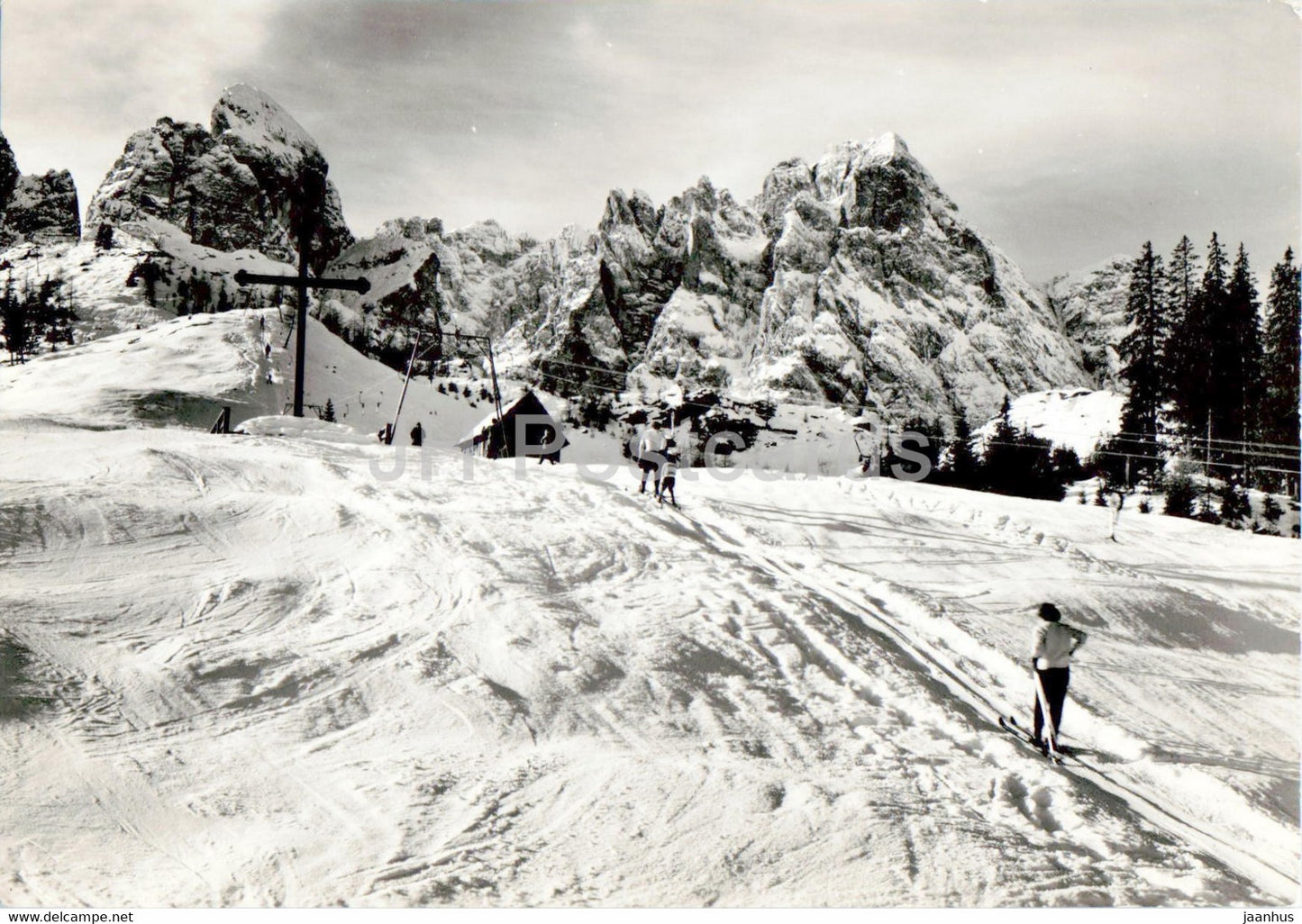 Passo Monte Croce Comelico 1656 m - Kreuzberg Pass - Popera 3045 m - alpine skiing - 1960 - Italy - used - JH Postcards