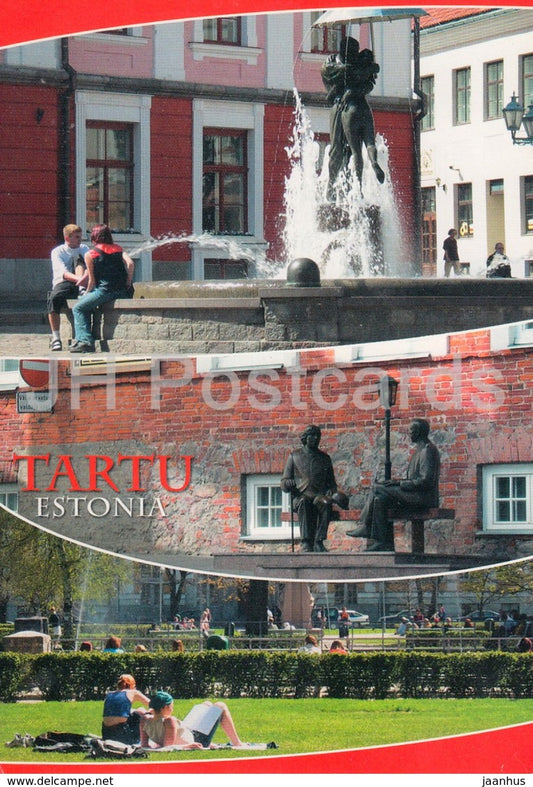 Tartu - Kissing Students fountain - Writers Eduard Wilde and Oscar Wilde monument - Estonia - unused - JH Postcards