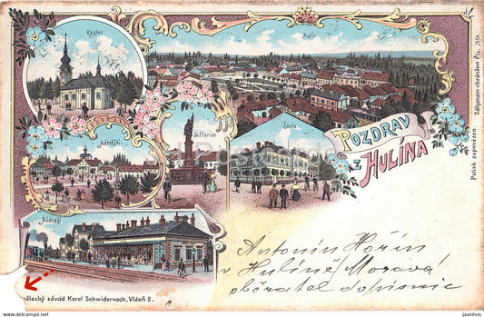 Pozdrav z Hulina - Hulin - Hullein - old postcard - Czech Republic - used - JH Postcards