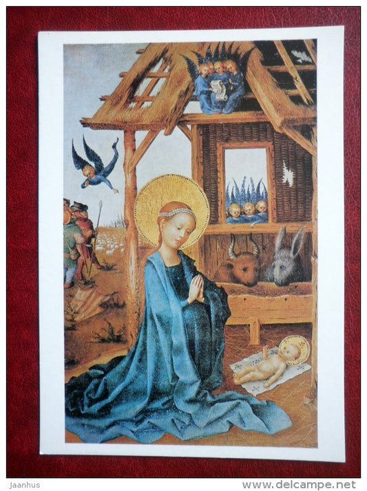 painting by Stefan Lochner - Adoration of the Christ Child , 1445 - german art - unused - JH Postcards