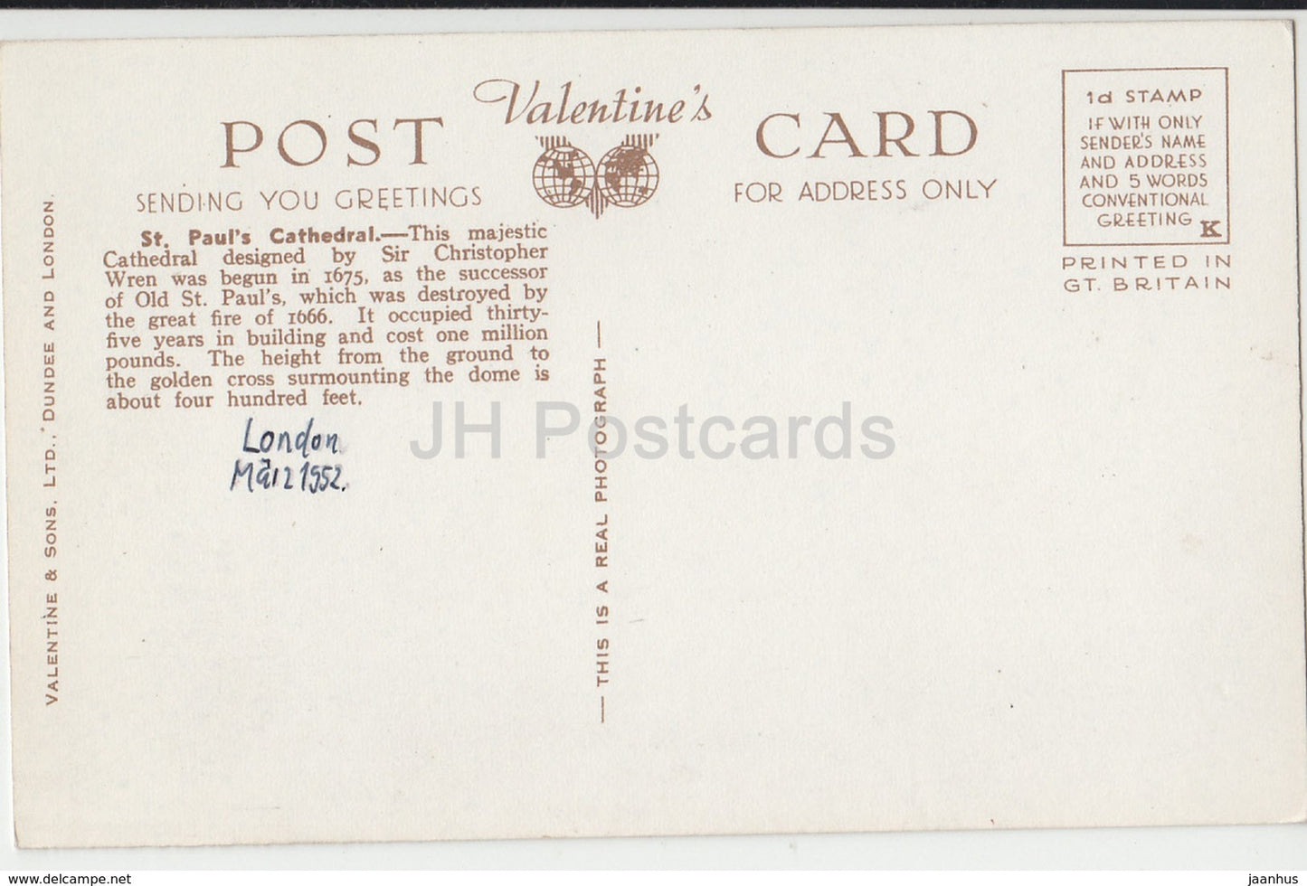 London - St. Paul's Cathedral - H.9147 - 1952 - Vereinigtes Königreich - England - gebraucht