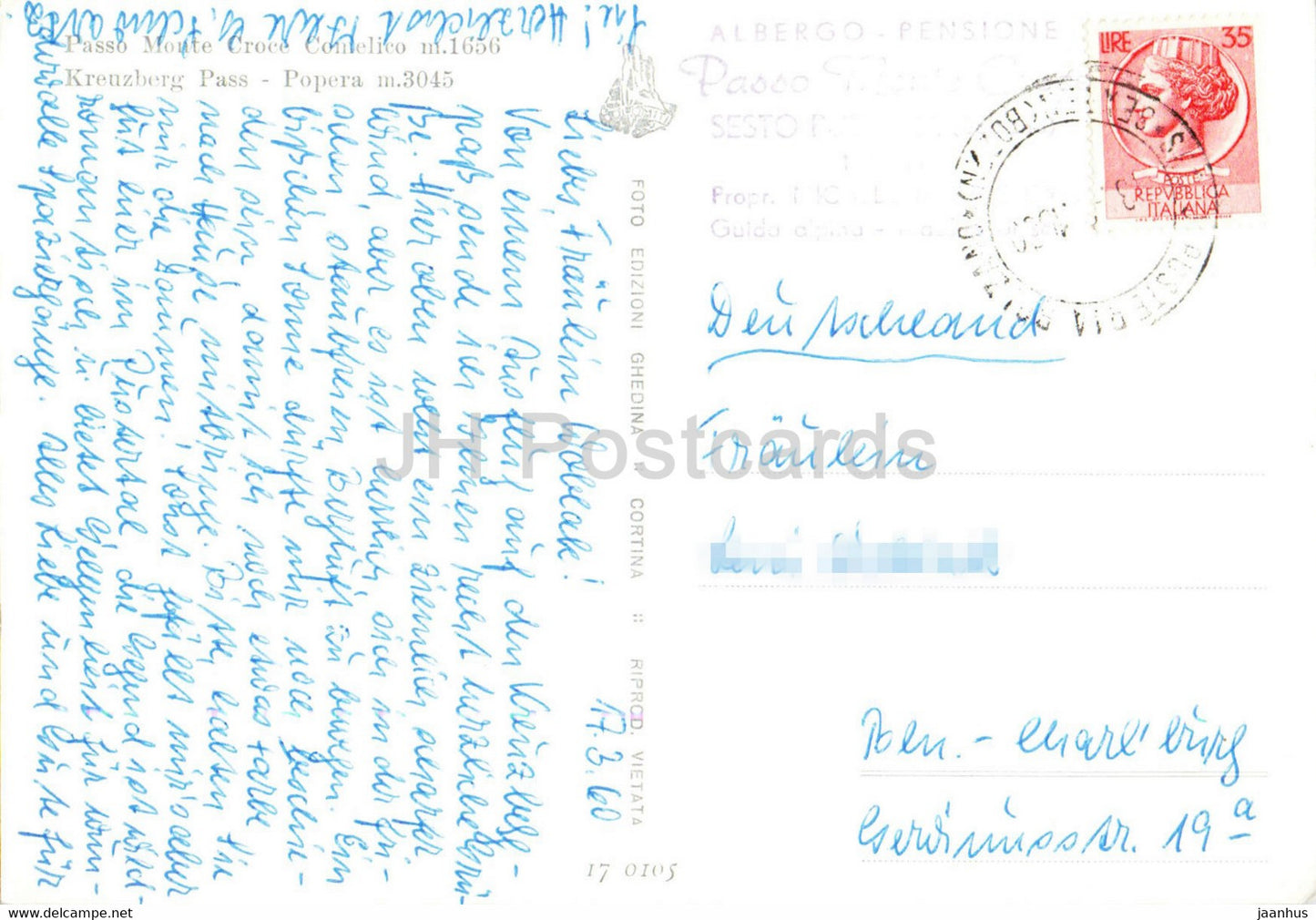 Passo Monte Croce Comelico 1656 m - Kreuzberg Pass - Popera 3045 m - alpine skiing - 1960 - Italy - used