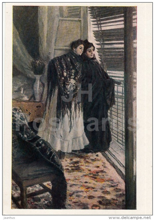 painting by K. Korovin - At the Balcony . Spanish women Leonora and Ampara - Russian Art - 1963 - Russia USSR - unused - JH Postcards