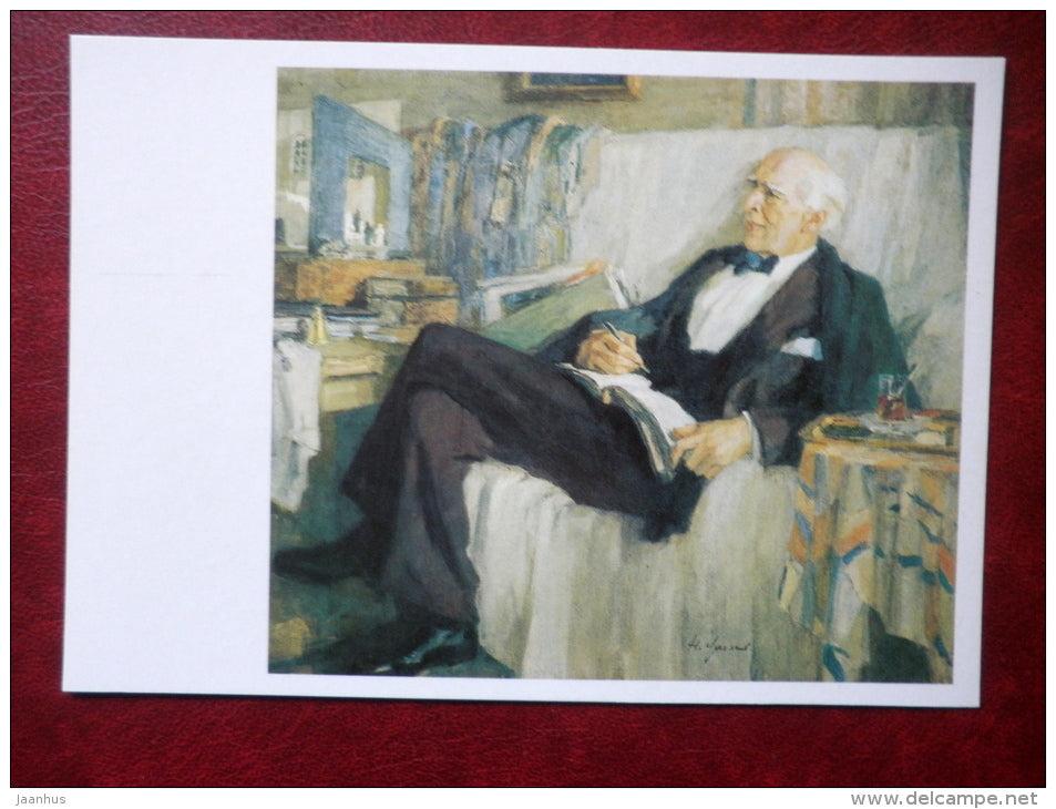 painting by Nikolai Ulyanov , Stanislavski at work , 1947 - russian art - unused - JH Postcards