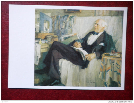 painting by Nikolai Ulyanov , Stanislavski at work , 1947 - russian art - unused - JH Postcards