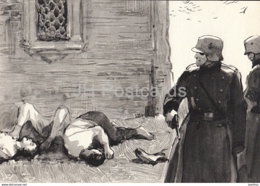 Fate of a Man by Mikhail Sholokhov - illustration by Kukryniksy - Nazi soldiers - Execution 1966 - Russia USSR - unused - JH Postcards