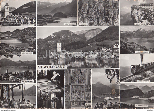 St Wolfgang - Salzkammergut - Weisses Rossl - Schafberg - Schwarzensee - multiview - Austria - used - JH Postcards