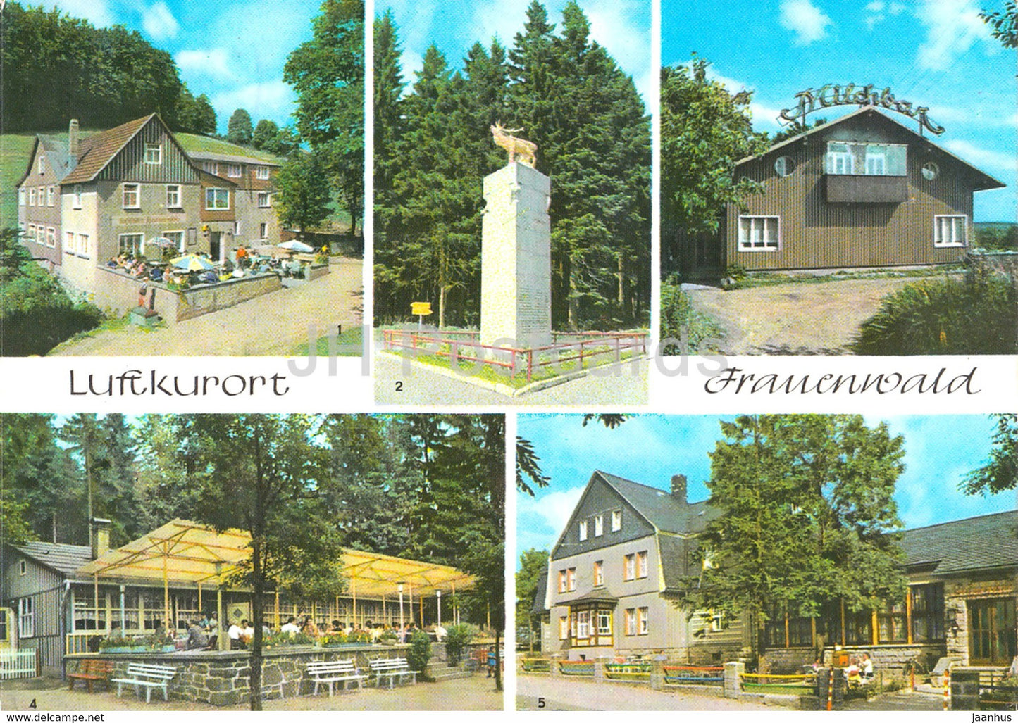 Luftkurort Frauenwald - Fraubachmuhle - monument - Milchbar - Waldcafe Lenkgrund - 1975 - Germany DDR - used - JH Postcards