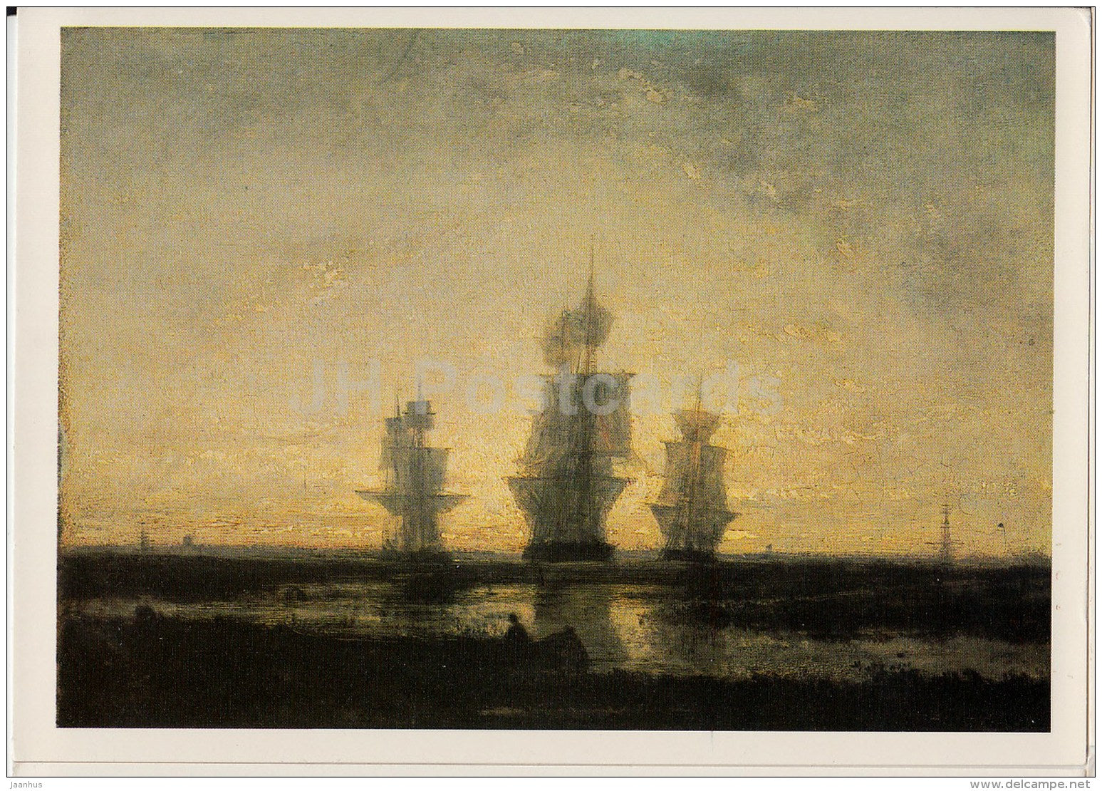 painting by Felix Ziem - Seashore during the calm - sailing ship - French art - 1983 - Russia USSR - unused - JH Postcards