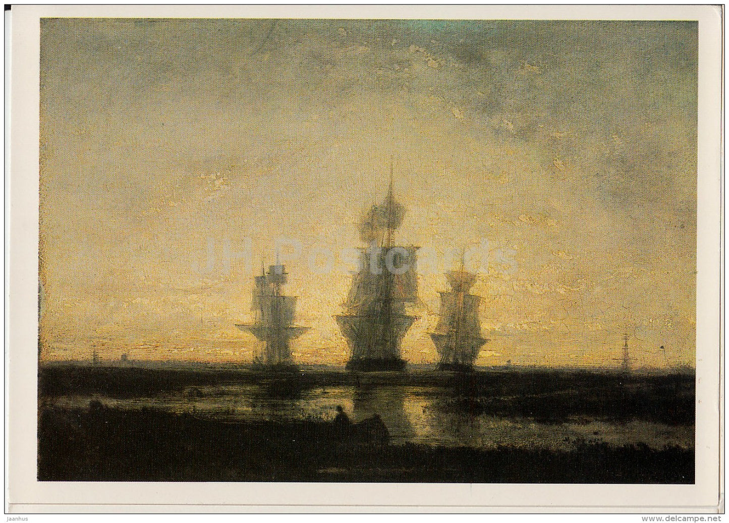 painting by Felix Ziem - Seashore during the calm - sailing ship - French art - 1983 - Russia USSR - unused - JH Postcards