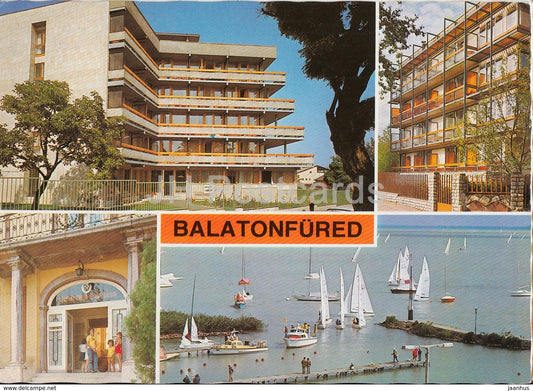 Balaton - Balatonfured - hotel - sailing boat - multiview - Hungary - used - JH Postcards
