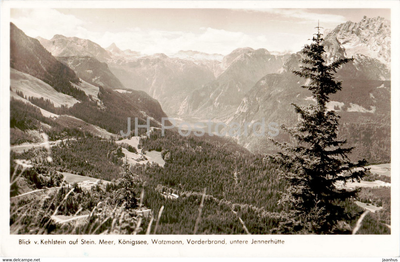 Blick v Kehlstein auf Stein - Meer Konigssee Watzmann Vorderbrand Jennerhutte - old postcard - 1955 - Germany - used - JH Postcards