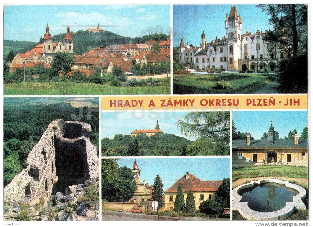 Plzen - castles - Jih - Nepomuk - Zelena Hora - Zinkovy - Stahlavy - Kozel - Czechoslovakia - Czech - used 1986 - JH Postcards