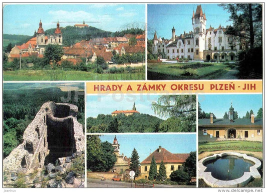 Plzen - castles - Jih - Nepomuk - Zelena Hora - Zinkovy - Stahlavy - Kozel - Czechoslovakia - Czech - used 1986 - JH Postcards