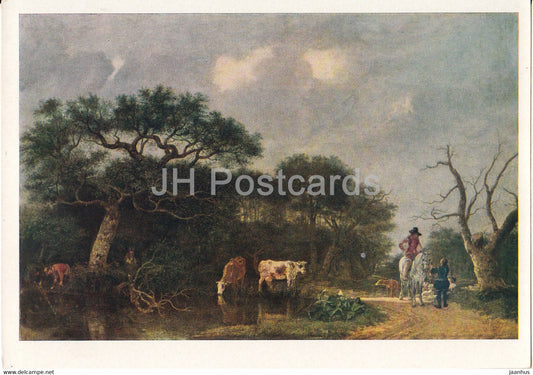 painting by Govert Dircksz Camphuysen - Landscape with Hunters - Dutch art - 1961 - Russia USSR - unused - JH Postcards