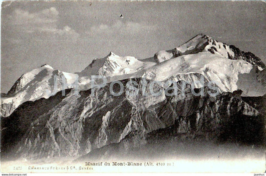 Massif du Mont Blanc - Alt 4810 - 5475 - old postcard - 1916 - France - used - JH Postcards