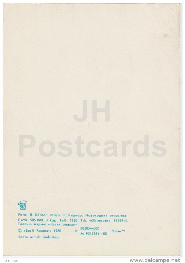 New Year Greeting Card - 1 - mittens - fir cones - 1980 - Estonia USSR - unused - JH Postcards