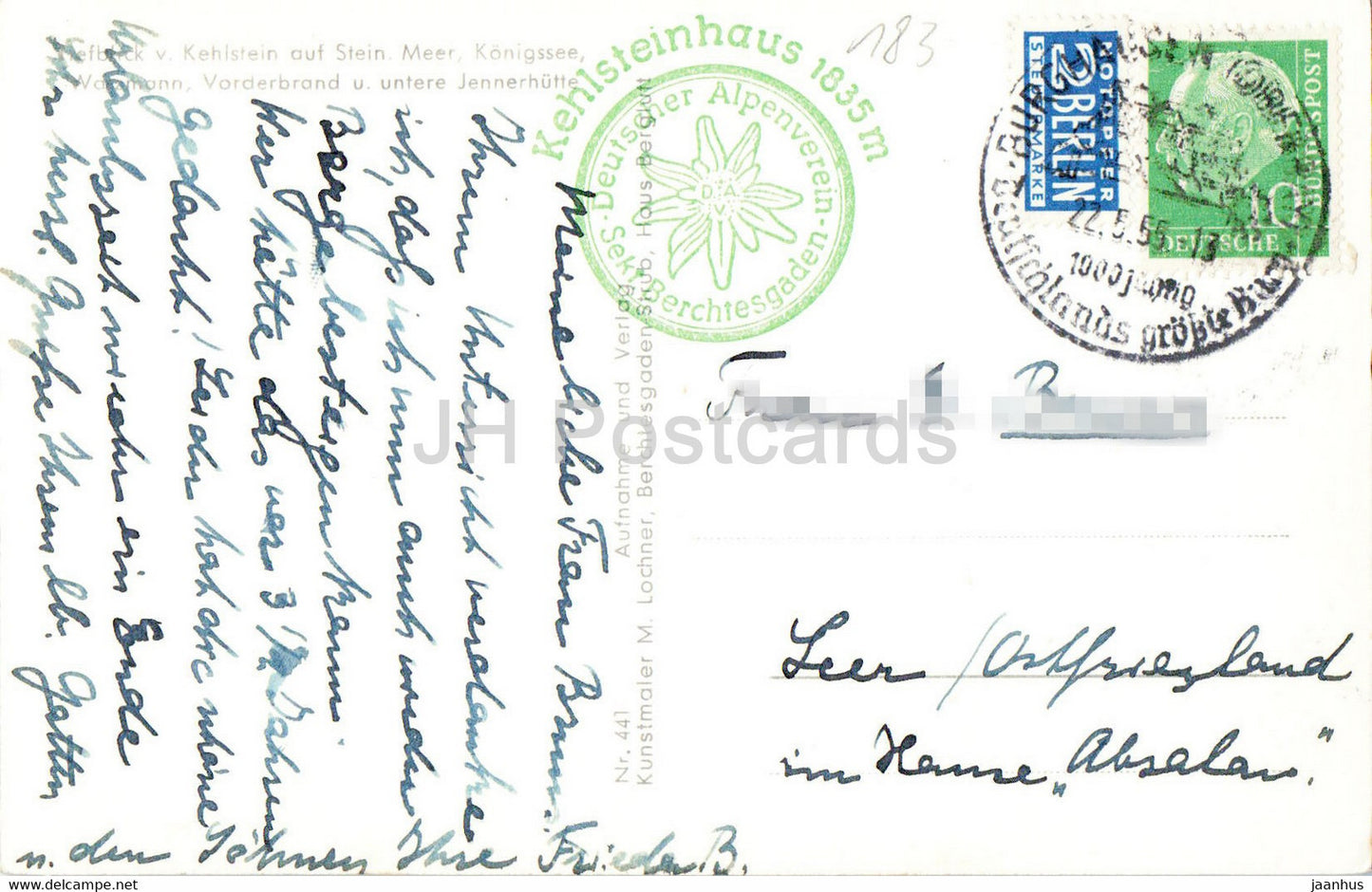 Blick v Kehlstein auf Stein - Meer Königssee Watzmann Vorderbrand Jennerhütte - alte Postkarte - 1955 - Deutschland - gebraucht