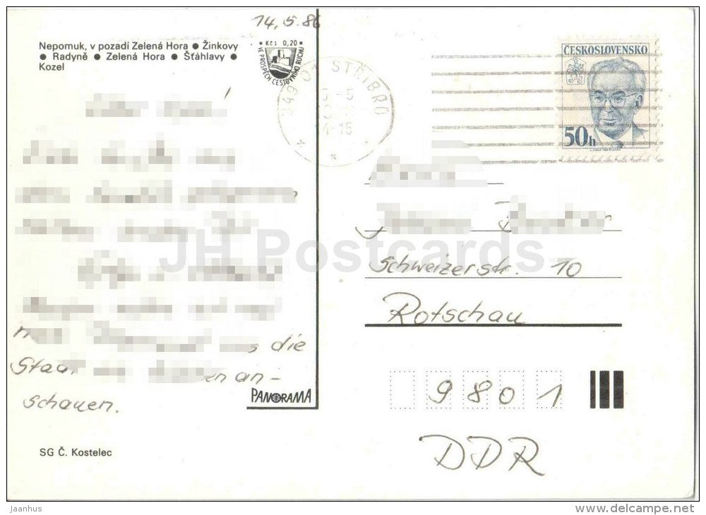 Plzen - castles - Jih - Nepomuk - Zelena Hora - Zinkovy - Stahlavy - Kozel - Czechoslovakia - Czech - used 1986 - JH Postcards