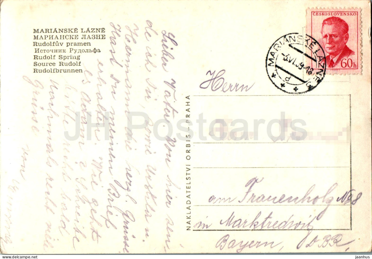 Marianske Lazne - Rudolfuv pramen - Source Rudolf - carte postale ancienne - 1959 - République tchèque - Tchécoslovaquie - utilisé