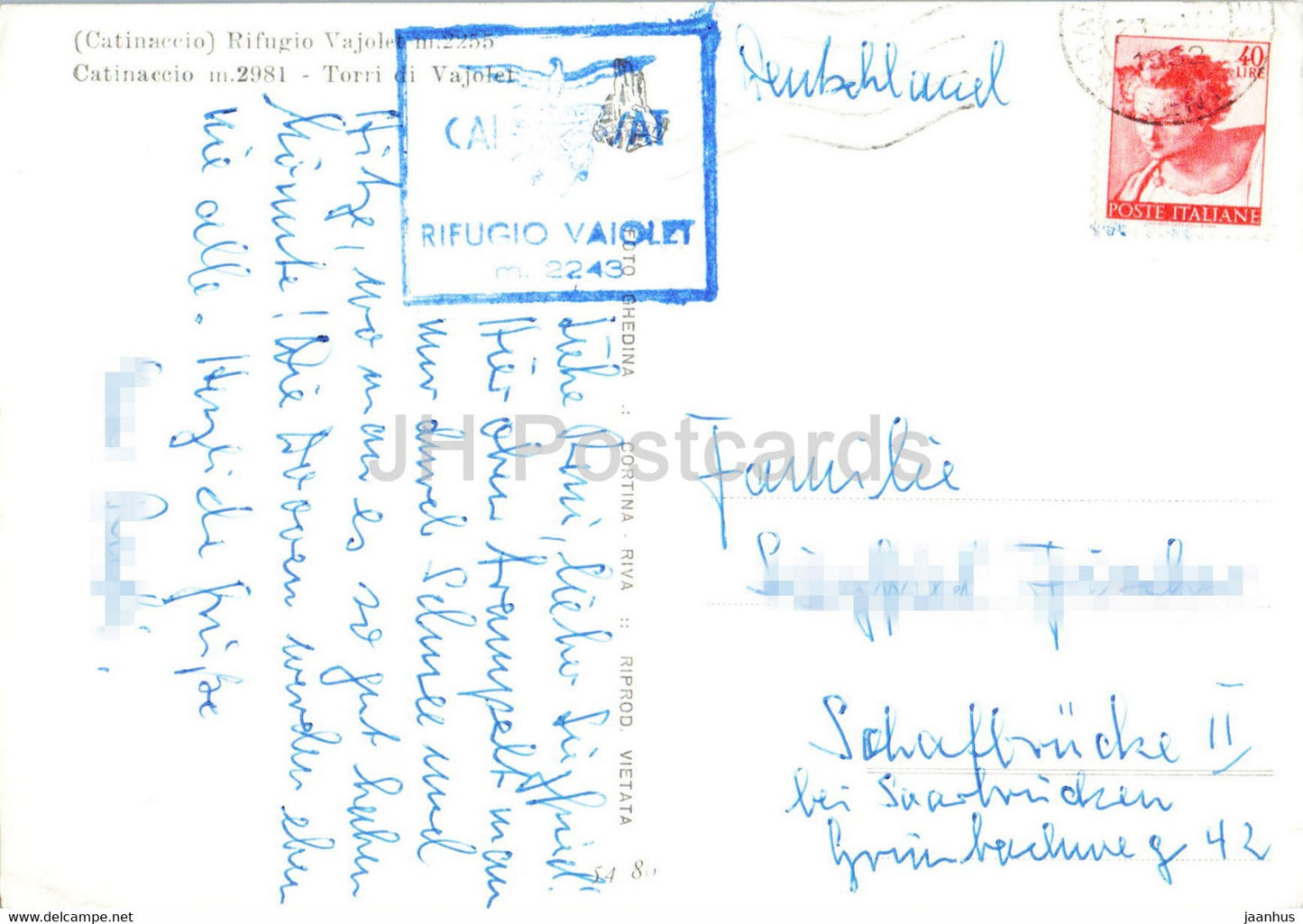 Rifugio Vajolet - Catinaccio - Torri di Vajolet - old postcard - Italy - used