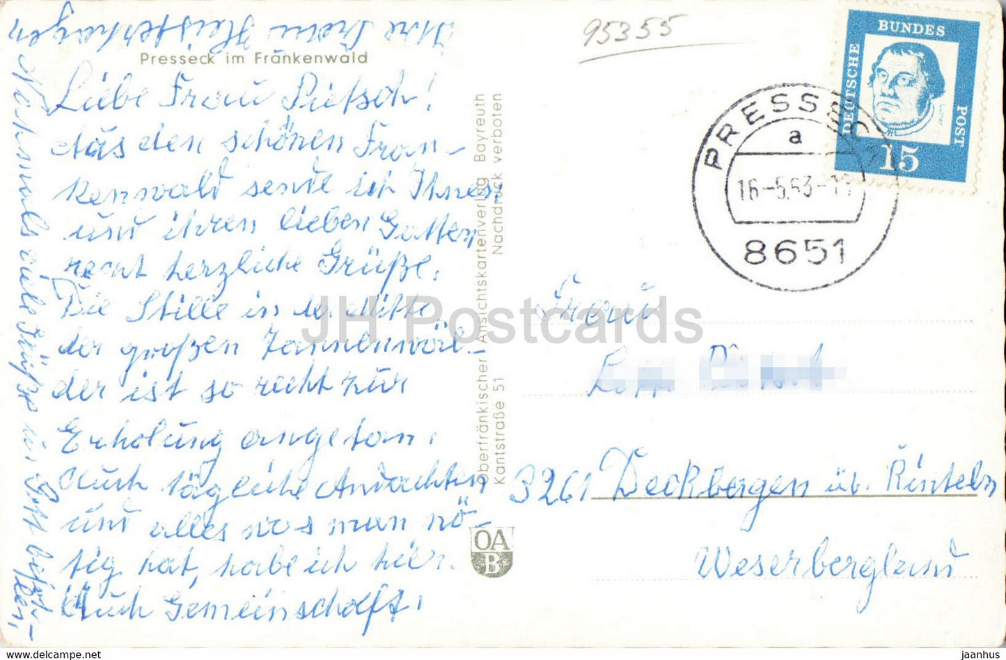 Presseck im Frankenwald - old postcard - 1953 - Germany - used