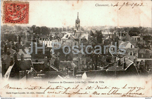 Chaumont - Panorama de Chaumont cote Est - Hotel de Ville - old postcard - 1903 - France - used - JH Postcards