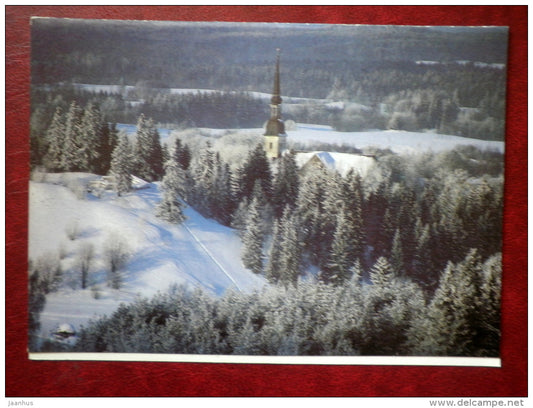 New Year Greeting card - Otepää church - South-Estonia - winter landscape - 1988 - Estonia USSR - used - JH Postcards
