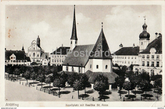 Altotting - Kapellplatz mit Basilika St Anna - church - old postcard - 1937 - Germany - used - JH Postcards