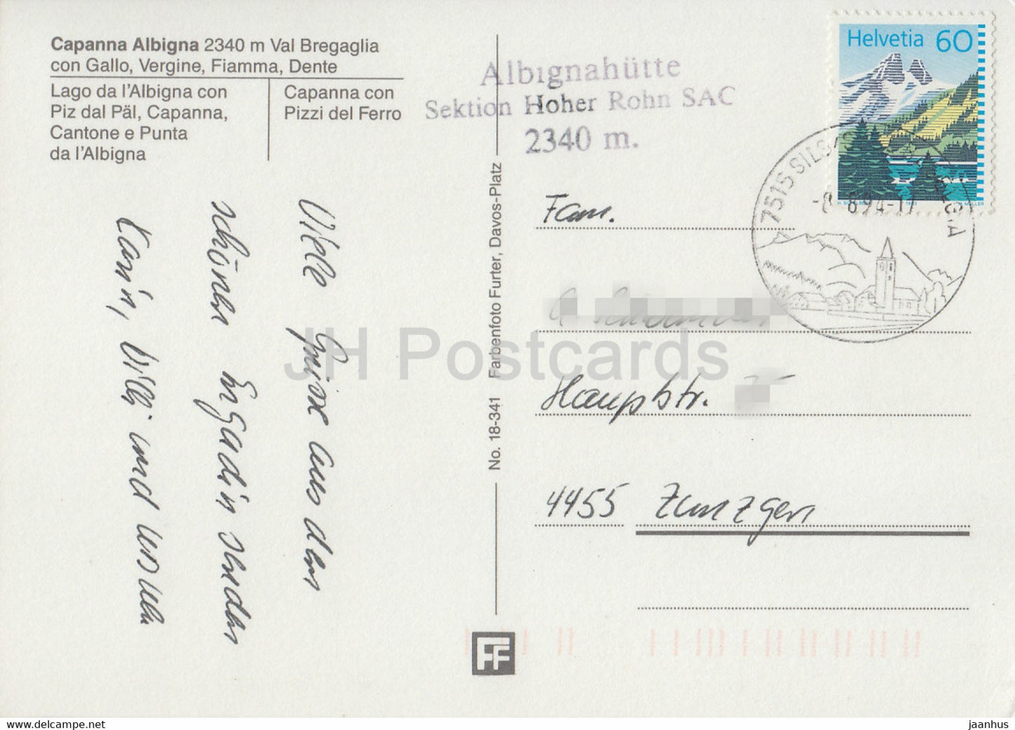 Capanna Albigna 2340 m - Val Bergaglia - Gallo - Vergine - Fiamma - Dente - 1994 - Suisse - occasion