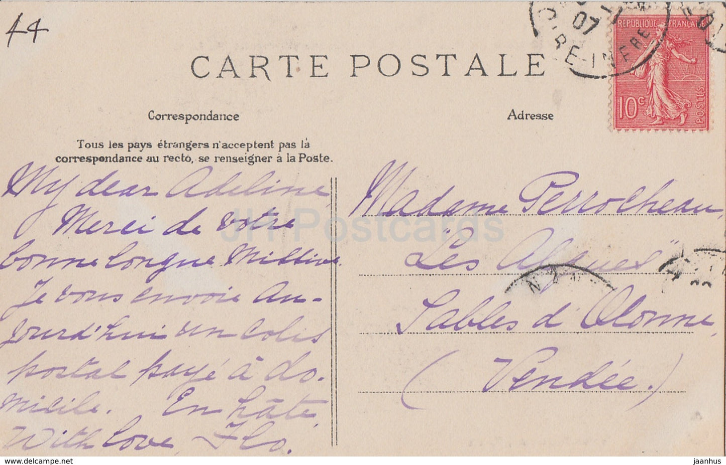 Bouaye - Chateau du Bois de la Noe - Facade principale - castle - old postcard - 1907 - France - used