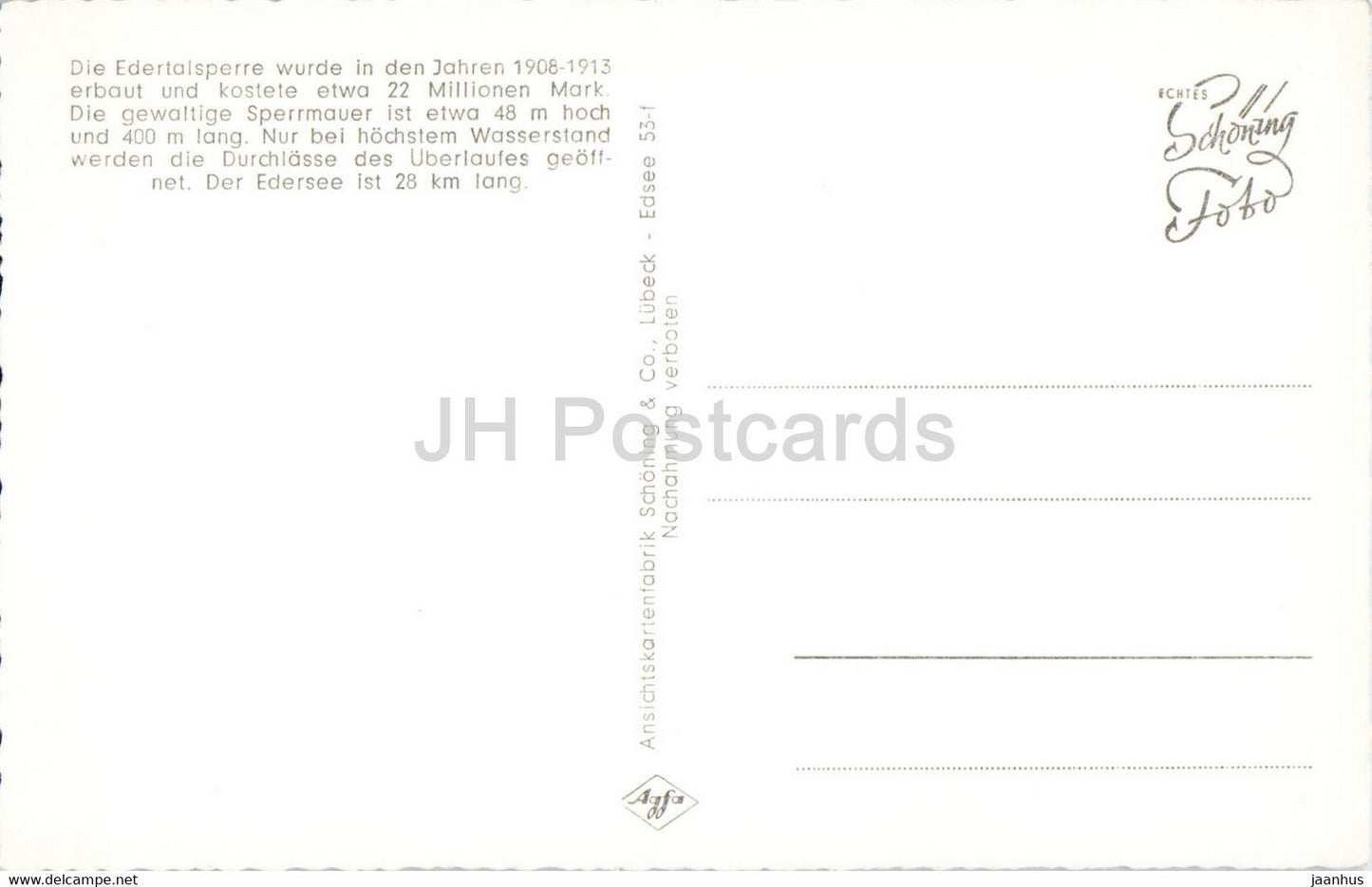 Die Edertalsperre - Strandbad - Schloss Waldeck - Segelboote - Zeltplatz - old postcard - Germany - unused