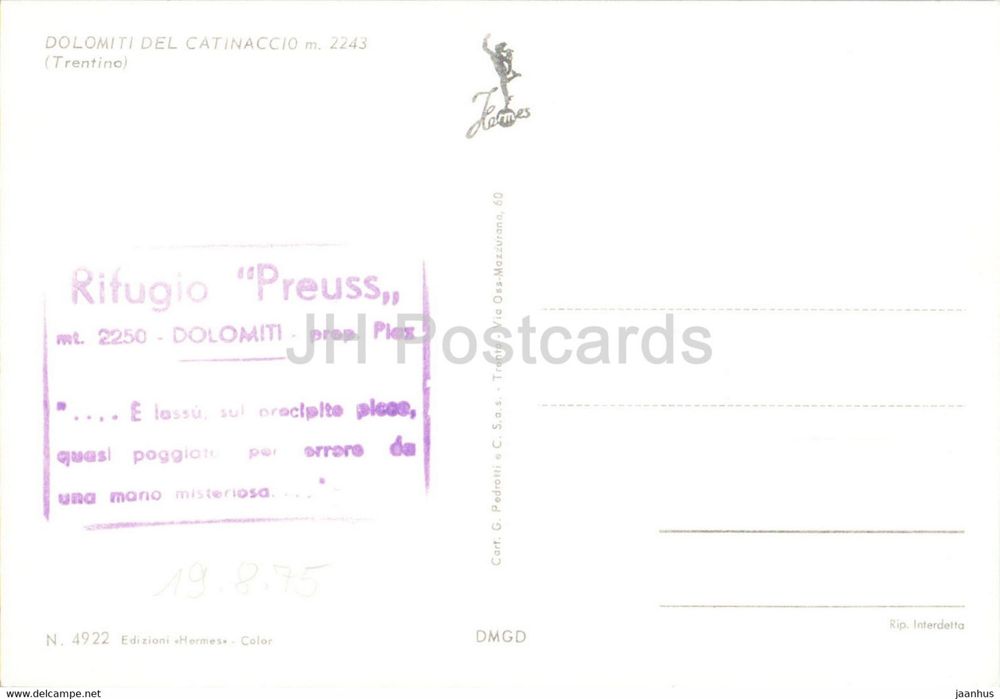 Saluti dal Rif Preuss - Dolomiti del Catinaccio - 4922 - Italie - inutilisé