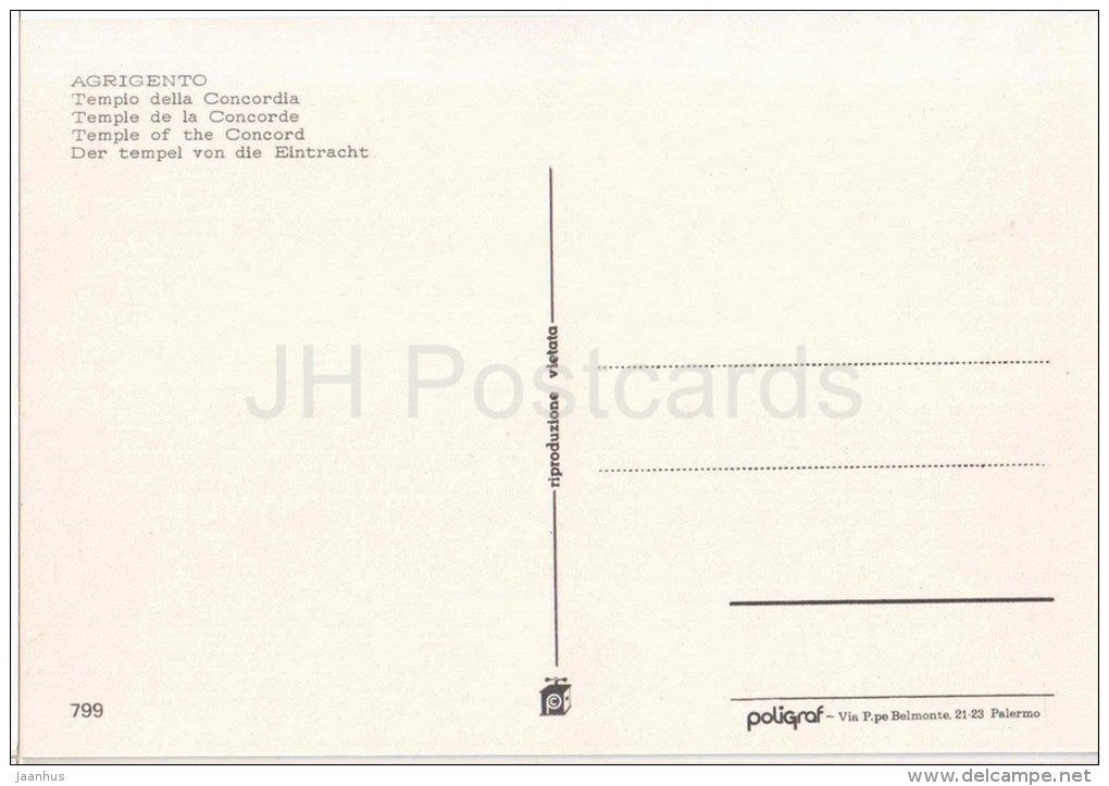 Tempio della Concordia - Temple of the Concord - Agrigento - Sicilia - 799 - Italia - Italy - unused - JH Postcards