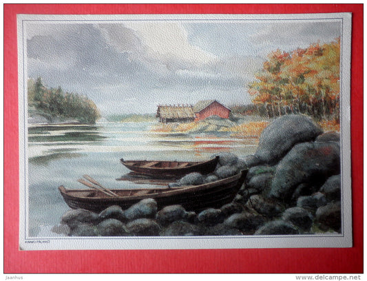illustration by Kimmo Pälikö - boat - KP-1202 - Finland - sent from Finland Turku to Estonia USSR 1988 - JH Postcards