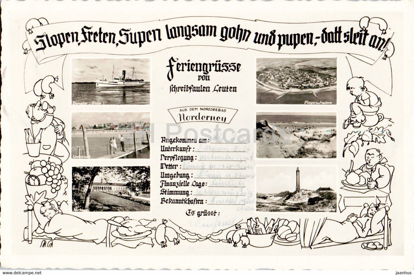 Feriengrusse fur schreibfaule Leute - Dampfer Frisia I - 1953 - Germany - used - JH Postcards