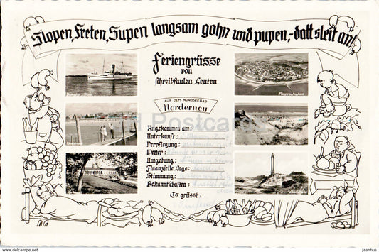 Feriengrusse fur schreibfaule Leute - Dampfer Frisia I - 1953 - Germany - used - JH Postcards