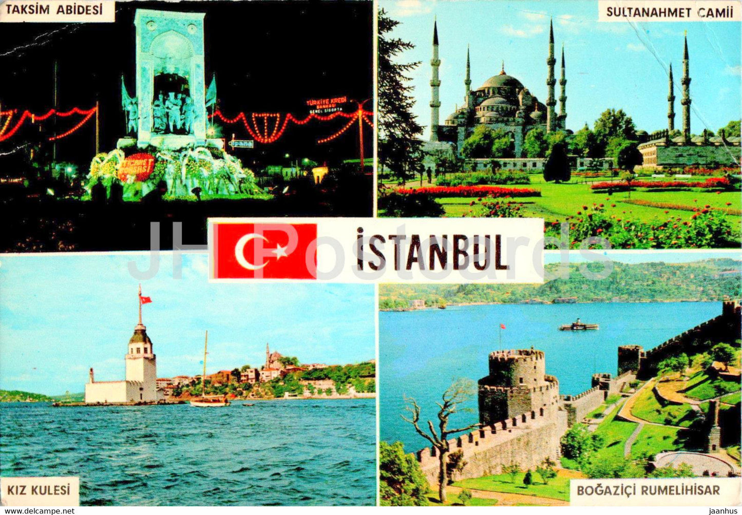 Greetings from Istanbul - Taksim Abidesi - Kiz Kulesi - Sultanahmet Camii - multiview - 1981 - Turkey - used - JH Postcards