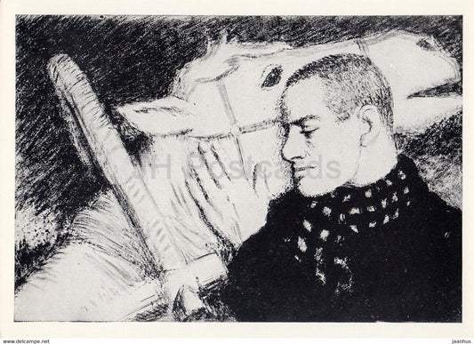 Russian writer Vladimir Mayakovsky - Treating horses well - horse - illustration - 1969 - Russia USSR - unused - JH Postcards