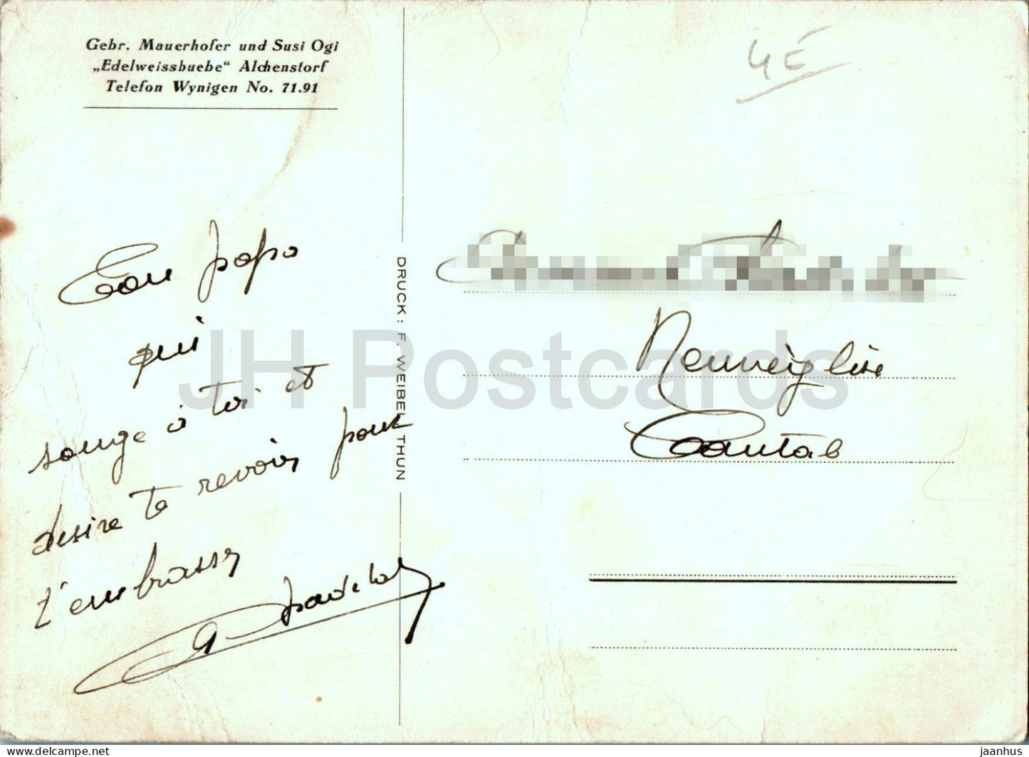 Gebr Mauerhofer und Susi Ogi - Edelweissbuebe - Alchenstorf - folk music - folk costume - Switzerland - used