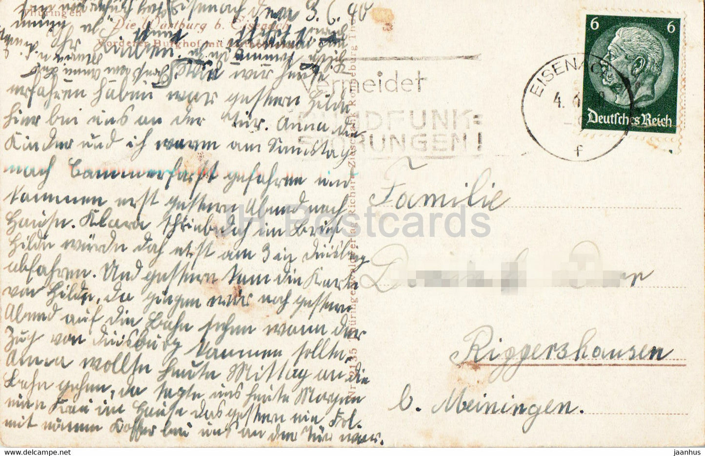 Wartburg - Burghof - carte postale ancienne - 1940 - Allemagne - utilisé