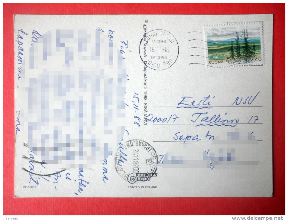 illustration by Kimmo Pälikö - boat - KP-1202 - Finland - sent from Finland Turku to Estonia USSR 1988 - JH Postcards