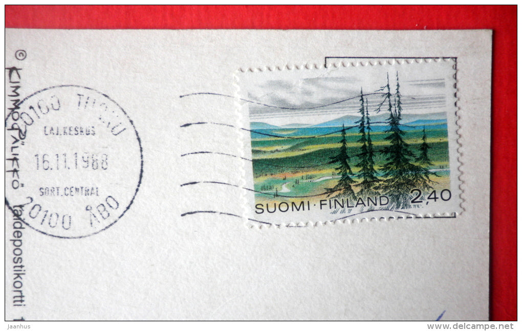 illustration by Kimmo Pälikö - boat - KP-1202 - Finland - sent from Finland Turku to Estonia USSR 1988 - JH Postcards