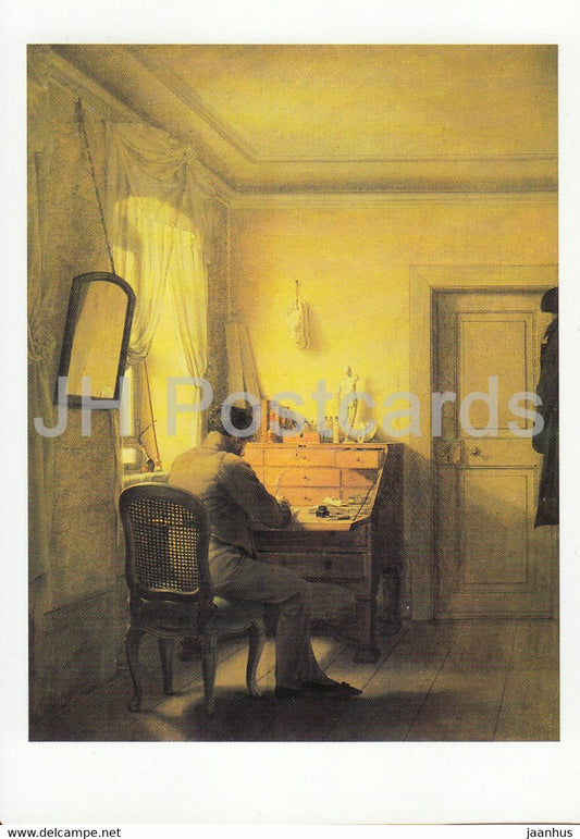 painting by Georg Friedrich Kersting - Mann am Sekretar - German art - Germany - unused - JH Postcards