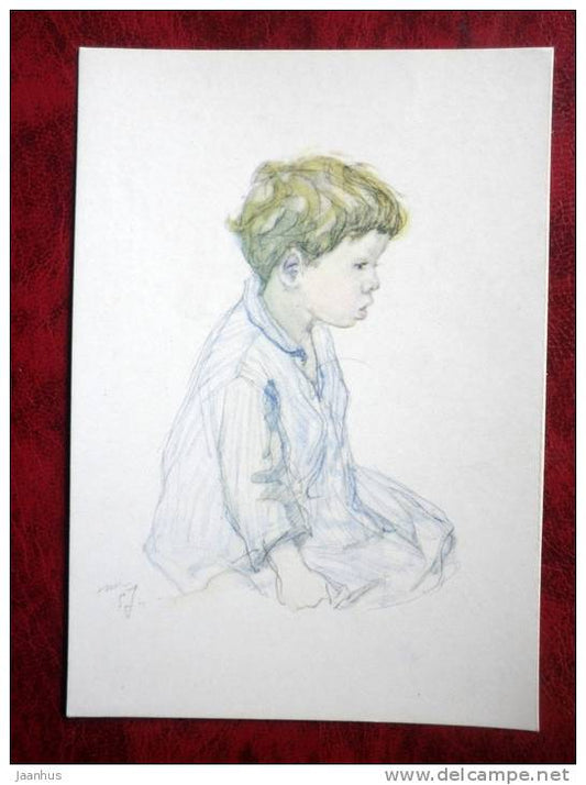 painting by N. N. Zhukov - boy - russian art - unused - JH Postcards