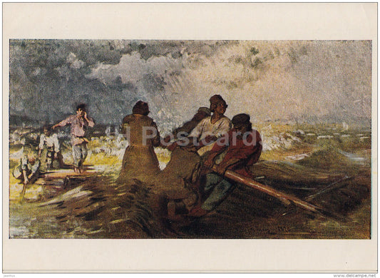 painting  by I. Repin - On the Raft , 1878 - men - Russian art - 1954 - Russia USSR - unused - JH Postcards