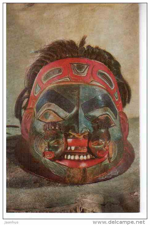 War Helmet - wood - Tlingit , 19th century Alaska - 1972 - Russia USSR - unused - JH Postcards