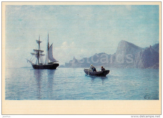 painting by L. Lagorio - Calm Sea . Sudak , 1885 - sailing ship - Russian art - 1977 - Russia USSR - unused - JH Postcards