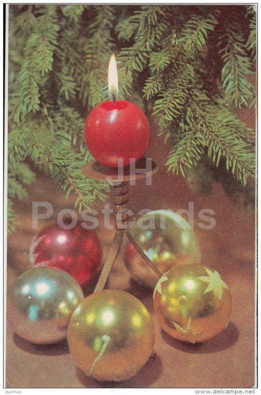 New Year Greeting card - candles - decoration - 1972 - Estonia USSR - unused - JH Postcards