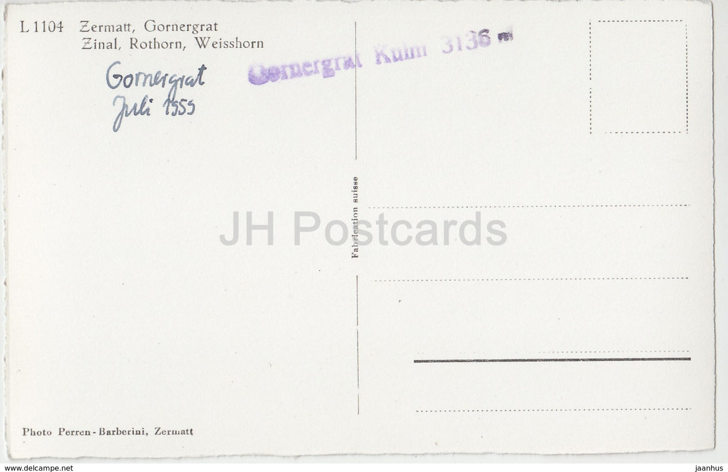 Zermatt Gornergrat - Zinal - Rothorn - Weisshorn - 1104 - Switzerland - 1959 - used